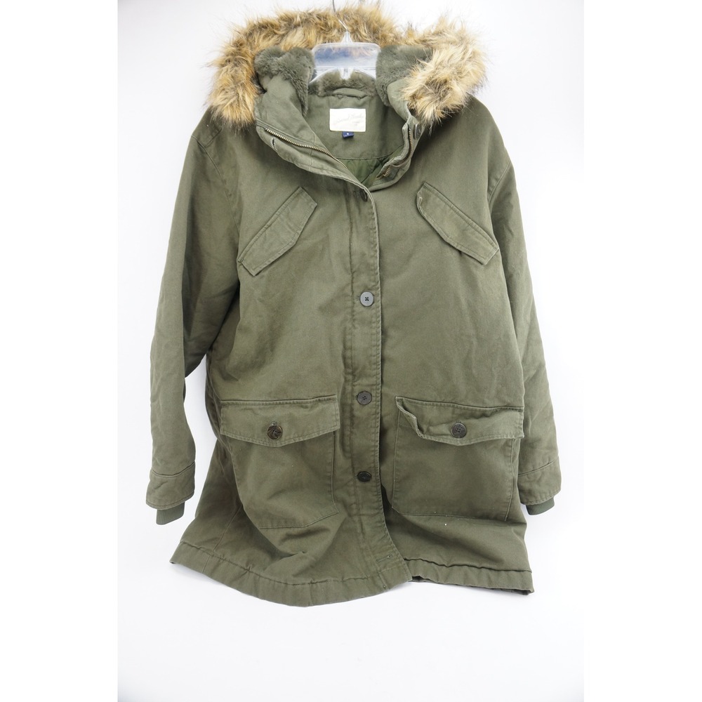 Universal Thread Womens Green Faux Fur Hood Parka Jacket Coat‎ Size Medium